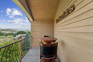 Balcony with a mountain view