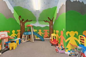 Game room featuring carpet floors