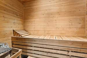Relaxing sauna with wood walls
