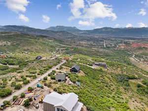 Aerial view of a mountain backdrop