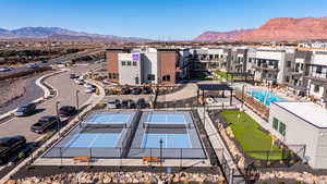Drone / aerial view of a mountainous background