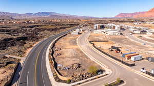 Aerial perspective of suburban area featuring mountains