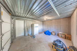View of back yard garage