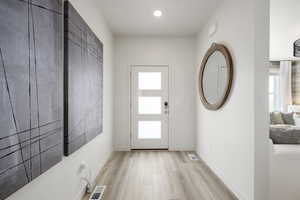 Entryway with light wood-style flooring and plenty of natural light