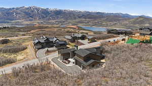 Aerial view of a water and mountain view