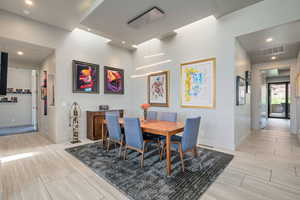 Dining room featuring recessed lighting