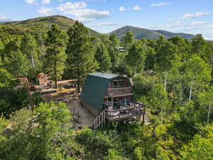 Mountain view featuring a heavily wooded area