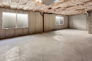 View of unfinished basement.