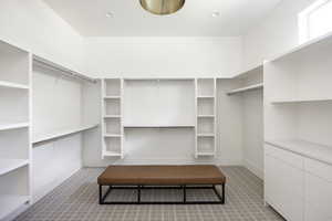 Spacious closet featuring carpet