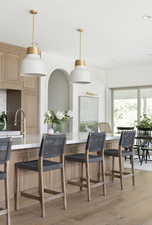 Dining room with light wood-type flooring