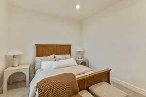 Bedroom featuring carpet flooring and recessed lighting