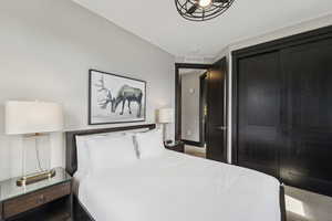 Bedroom with carpet floors and a closet