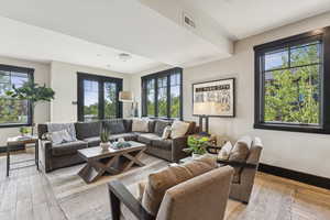 Living area featuring light wood finished floors