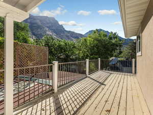 Wooden terrace with a mountain view