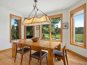 Dining room featuring baseboards and light wood-style flooring