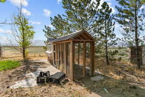 View of poultry coop with a view of rural / pastoral area