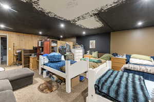 Carpeted cinema room featuring recessed lighting