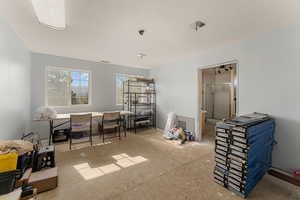 Office space with a textured ceiling