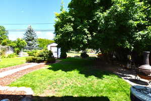 View of yard featuring a storage shed