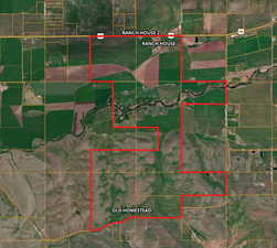 Aerial overview of property's location featuring property boundaries highlighted