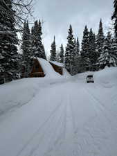 View of yard covered in snow