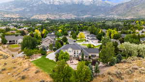 Aerial perspective of suburban area with mountains