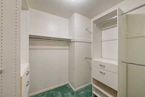 Walk in closet with dark carpet