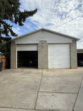View of detached garage