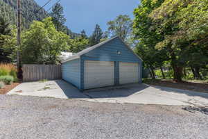 View of detached garage