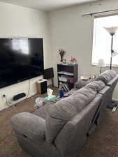 Living area featuring carpet flooring and healthy amount of natural light
