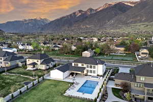View of mountain background with nearby suburban area