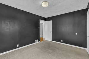 Spare room with carpet and a textured ceiling