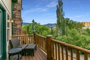 Wooden deck with a mountain view