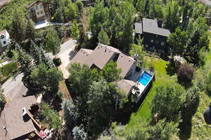 Drone / aerial view of a pool area