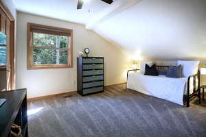 Bedroom with carpet and a ceiling fan