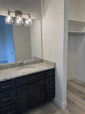 Bathroom with vanity and light wood-style flooring