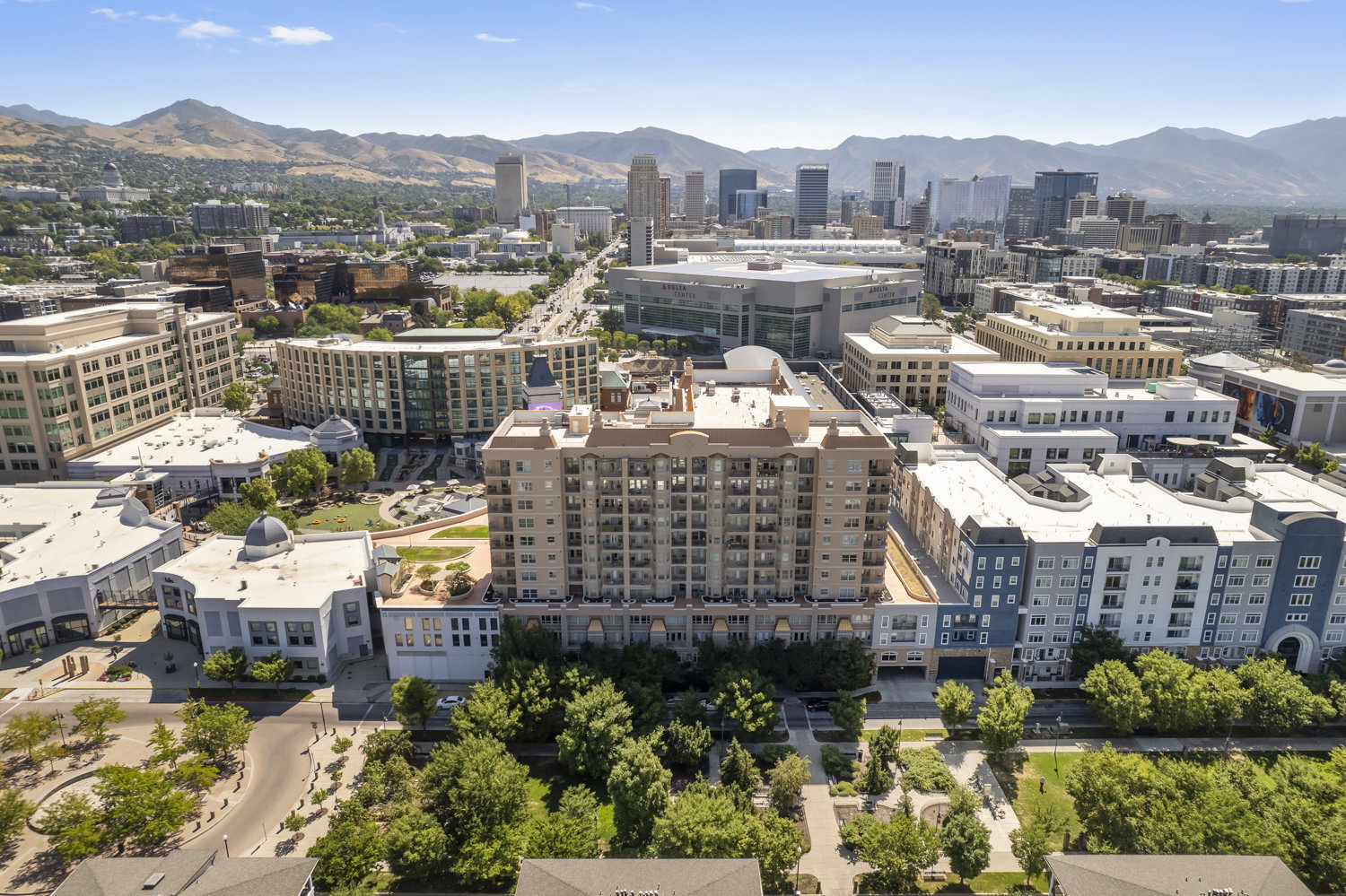 City view with a mountain backdrop