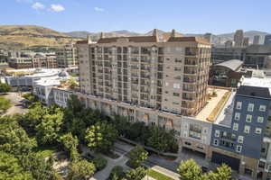 View of building exterior featuring a mountain view
