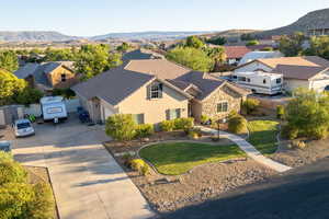 Aerial perspective of suburban area featuring mountains