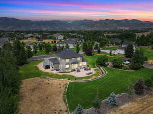 Aerial view at dusk of a mountain view