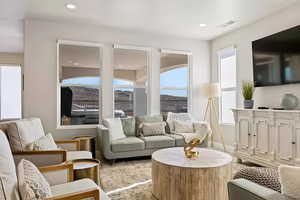 Living area featuring recessed lighting