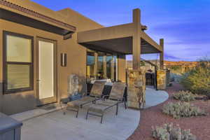 Patio terrace at dusk with a patio