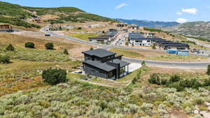 View from above of property with mountains