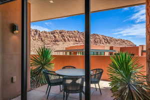 Balcony with a mountain view
