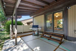 Serene Covered Back Patio / terrace with entry steps and area for grilling
