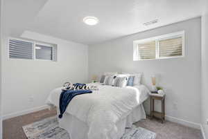 Bedroom with carpet flooring