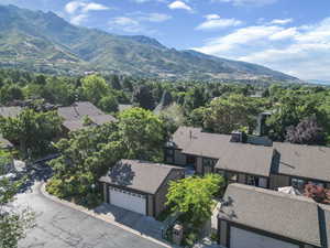 View of mountain backdrop with nearby suburban area