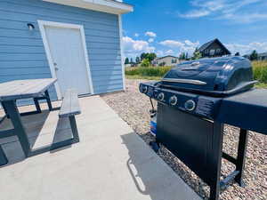 View of patio featuring grilling area