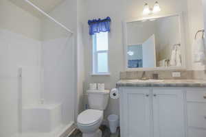 Bathroom with a shower and vanity