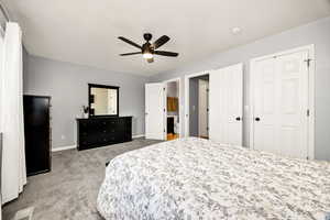 Bedroom with carpet floors and ceiling fan